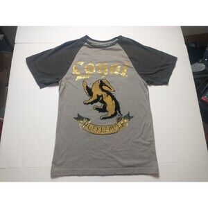 Harry Potter Universal Studios Loyal Hufflepuff Shirt Mens Small Gray Black Gold